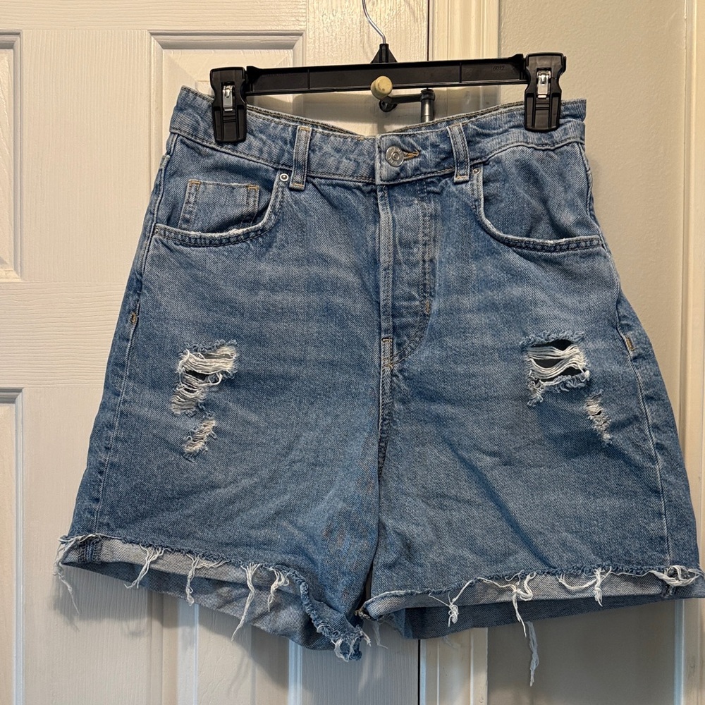 Zara Blue Distressed Jean Shorts